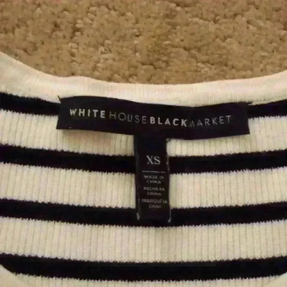 WHITE HOUSE BLACK MARKET BLACK/WHITE STRIPED BELL SLEEVE SWEATER SIZE XS - Picture 5 of 11
